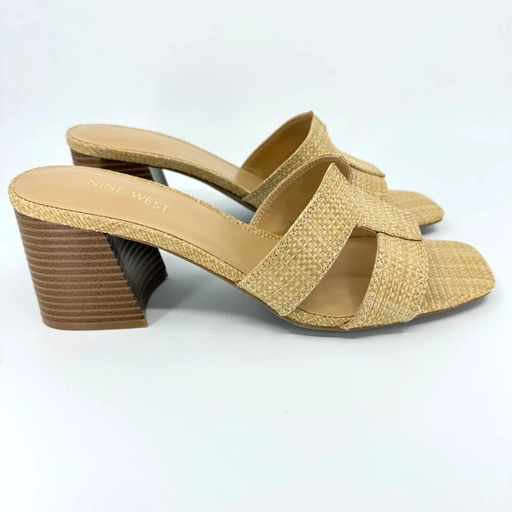 NEW (BOX, NO LID) - Nine West Women's‎ GANDA2 Tan Woven Block Heel 10 Medium WN